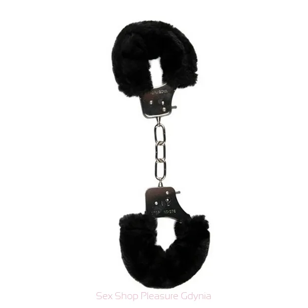 Furry handcuffs metalowe kajdanki z czarnym futerkiem