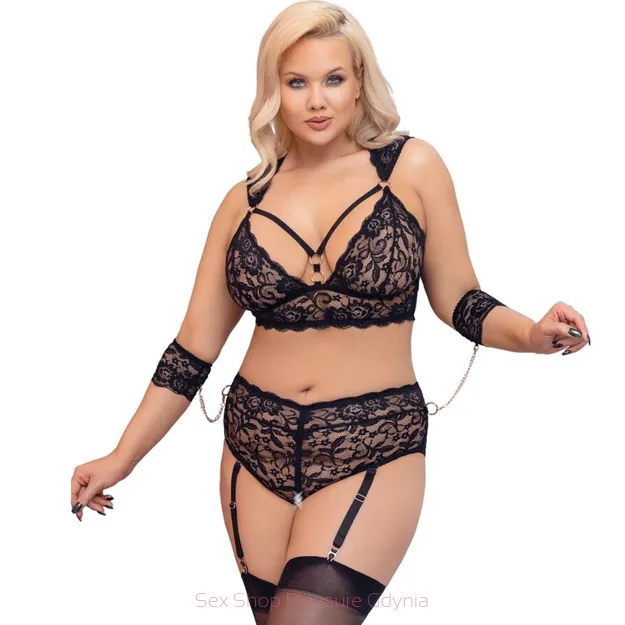 Bra Set Bondage koronkowy zestaw  z odkrytym kroczem rozmiar 3 XL