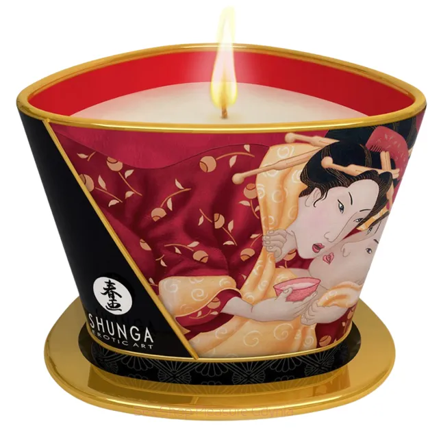 Shunga świeca do masażu o zapachu  czerwonego wina i truskawek 170 ml