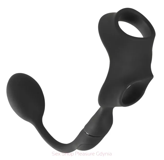 Cock Ring with Butt Plug wibrujący ring  erekcyjny z korkiem analnym