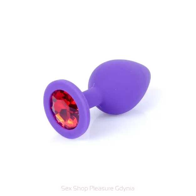 Purple Silikon PLUG Medium - Red Diamond Silikonowy korek analny z cyrkonią