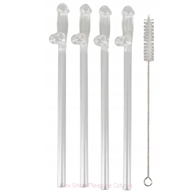 Szklane słomki w kształcie penisa 4 szt.