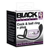 Black Velvet cock& ball ring+plug